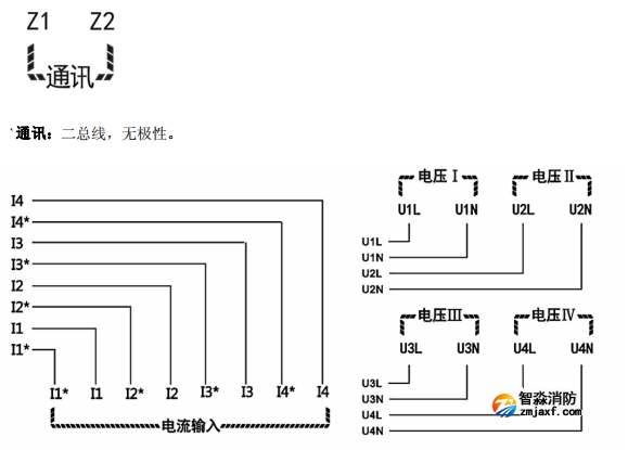 海灣GST-DJ-D44C交流單相電壓電流傳感器（四路電壓、四路電流）安裝接線端子說明