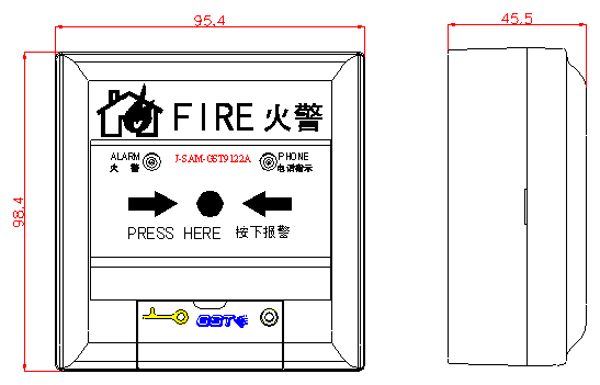 J-SAM-GST9122A手動(dòng)火災(zāi)報(bào)警按鈕外形示意圖