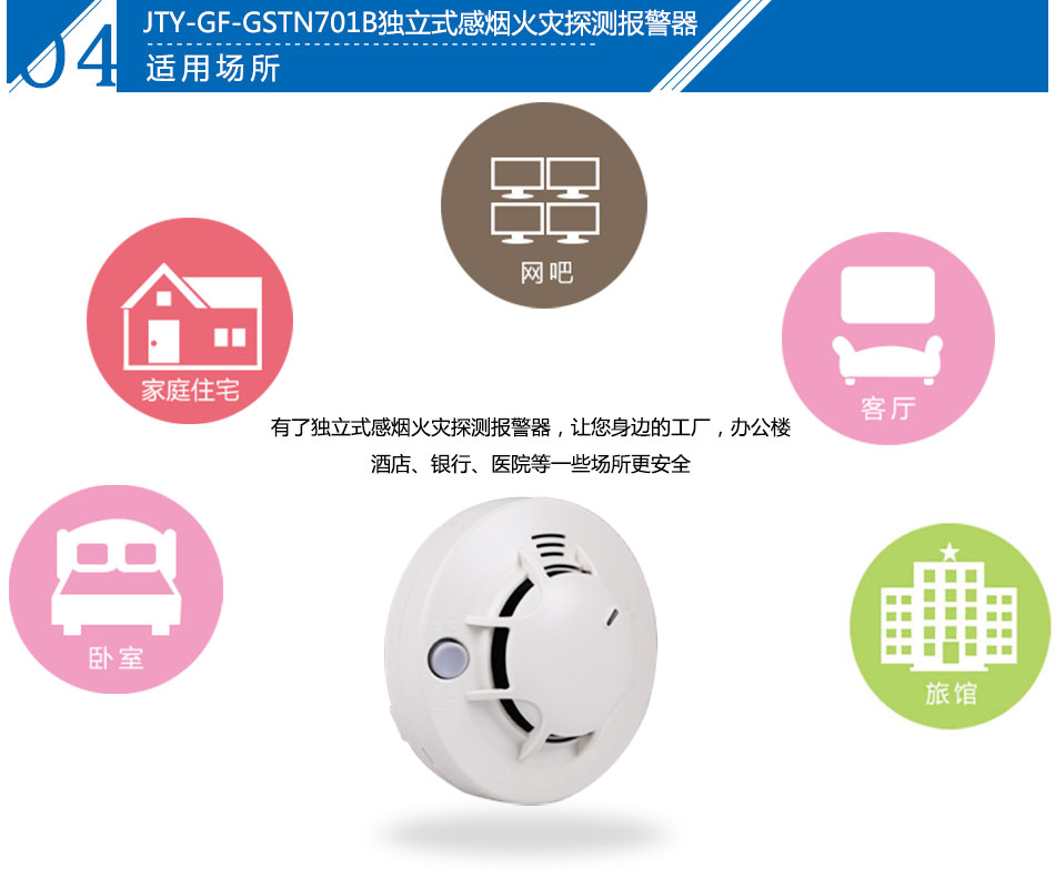 JTY-GF-GSTN701B獨(dú)立式光電感煙火災(zāi)探測報(bào)警器應(yīng)用場所